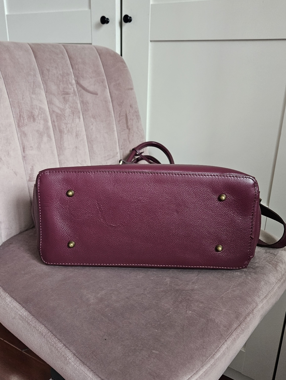 New Caterina Burgandy Leather Satchel Viola Castellani Made In Italy - Picture 8 of 10